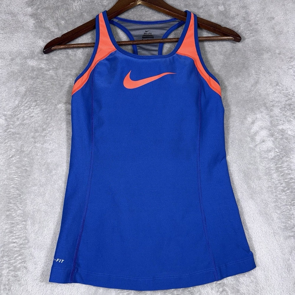 Nike Running Shirt Womens Medium Orange Blue‎ Sleeveless Dri Fit Workout Active